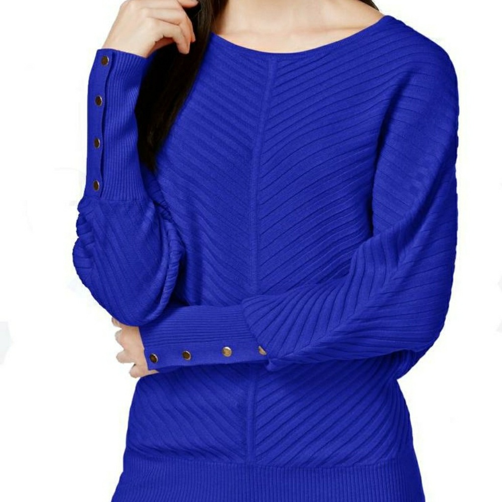 Alfani Ribbed Dolman Sleeve Sweater Bright Blue